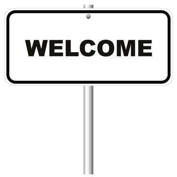 Road sign with word Welcome on white background