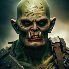 Orc zombie in military uniform. Generated AI