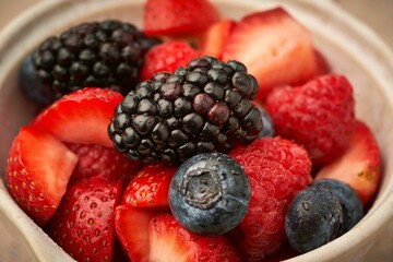 Closeup of fresh berries in a bowl