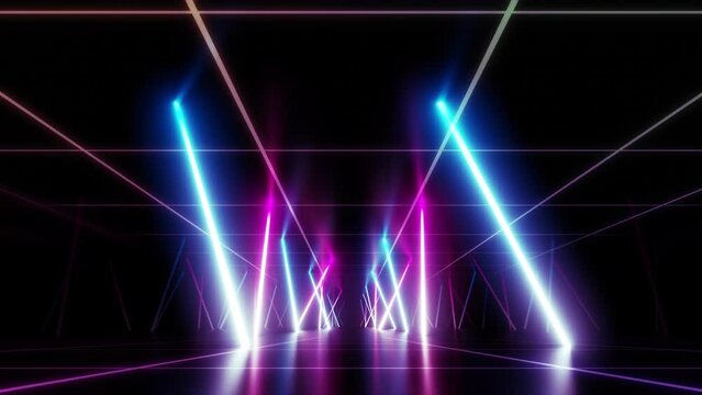 Neon Line Tunnel glowing　Fluorescent light corridor stage CG background