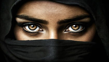Naklejka premium Portrait of a woman in a veil, Niqab, Warrior, Generative AI