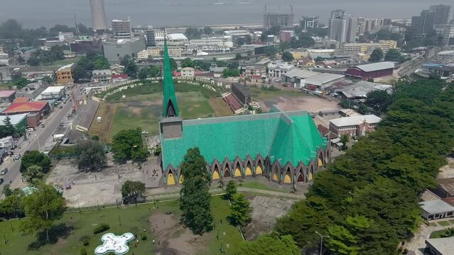 Aerial view of Basilique Sainte Anne du Congo Catholic church in Brazzaville, Congo