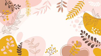 Design banner frame flower Spring background with beautiful. flower background for design. Colorful background with tropical plants. Place for your text.