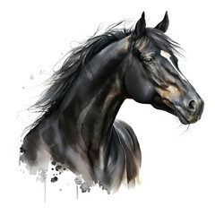 Horse portrait watercolor clipart. Generative AI illustration