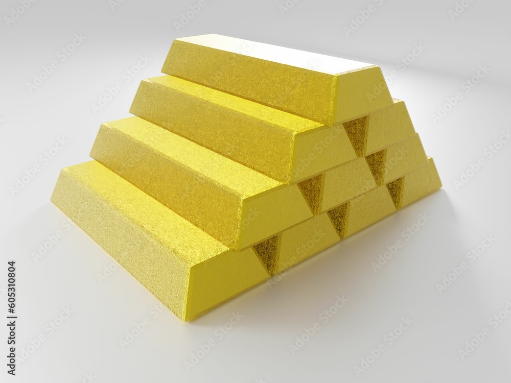 Poster 3d rendering of gold bars isolated on a white background