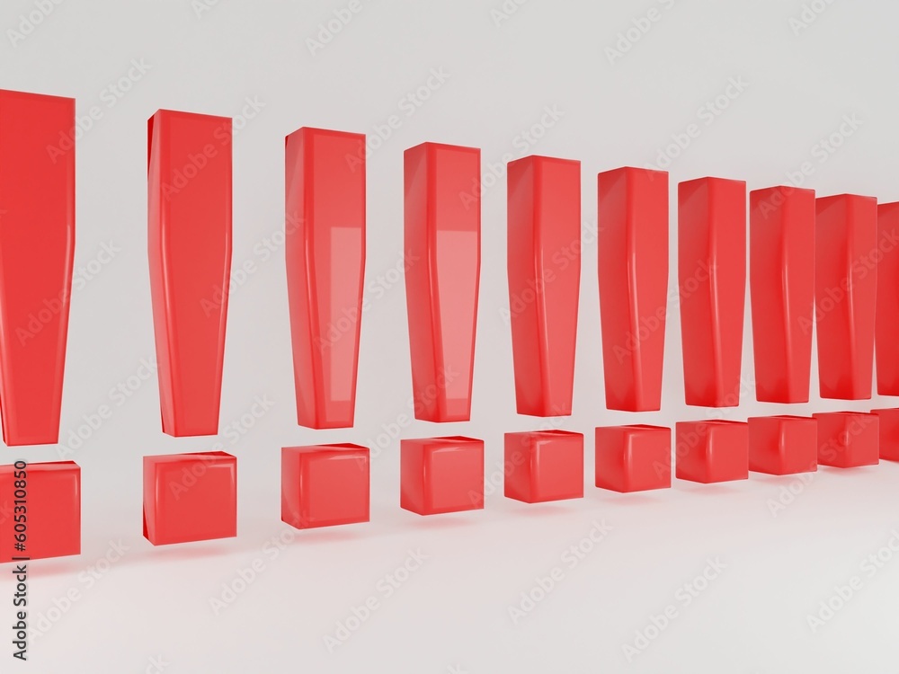 Poster 3d rendering of several red exclamation marks isolated on a white background