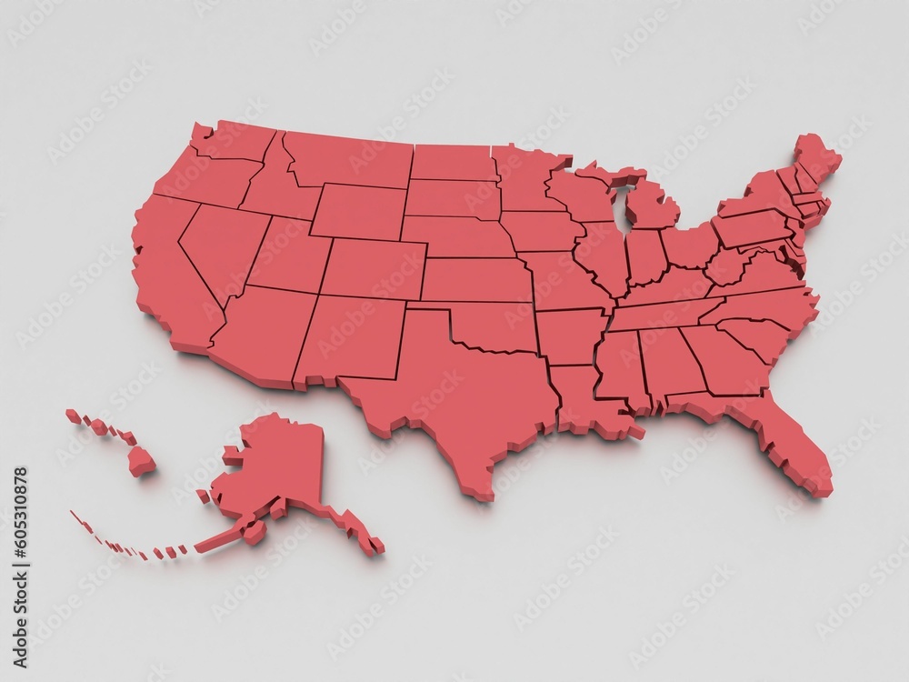 Poster 3d rendering of a red map of the usa isolated on a gray background