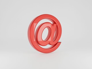 3D rendering of the red "at" sign isolated on a white background