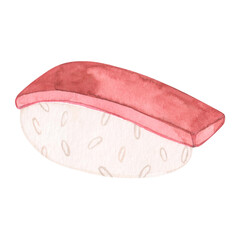 Watercolor drawing of sushi with tuna. Japanese cuisine. Asian food. Hand drawn.