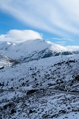 Obraz premium Image of mountains covered by snow under the sunlight.