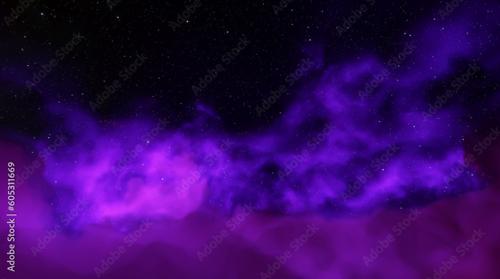 Poster cosmic nebula in space among stars and galaxies. gas dust clouds nebula in outer space. birth and ex