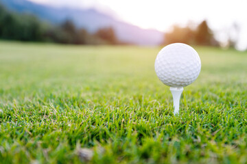 Close up of golf ball on tee