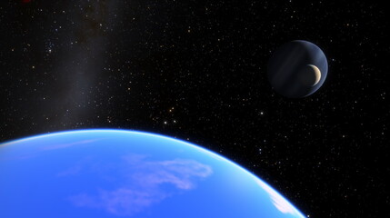 Space planet star galaxy in sunlight, space background. 3d render
