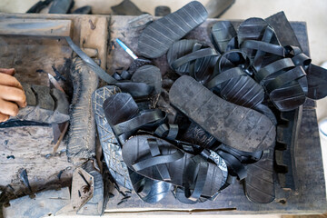 Handmade Rubber Slippers Made From Car Tire in Cu Chi tunnel, Vietnam