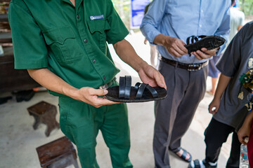 Handmade Rubber Slippers Made From Car Tire in Cu Chi tunnel, Vietnam