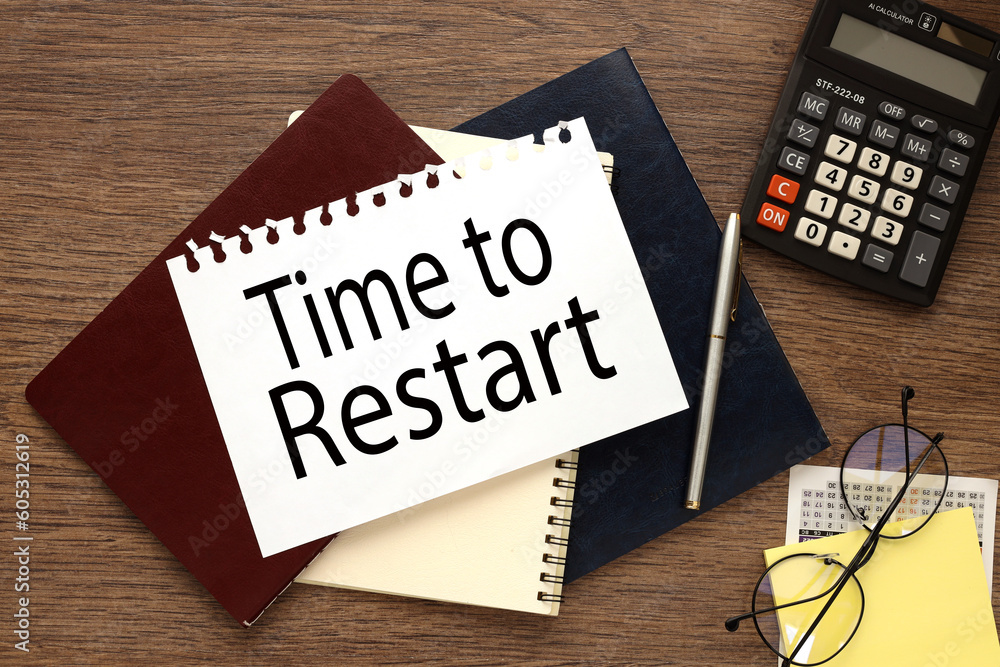Poster time to restart text on page in notepad desktop calculator glasses