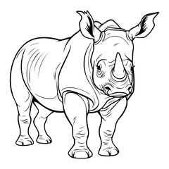 Black rhinocero: Vector, Line art, Coloring, Wildlife, Animal, Cute