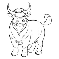 Bull: Vector, Line art, Coloring, Wildlife, Animal, Cute