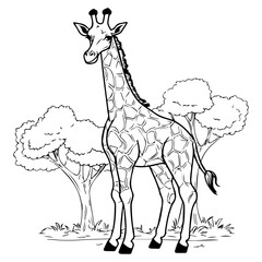 Giraffe: Vector, Line art, Coloring, Wildlife, Animal, Cute