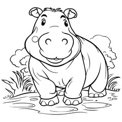 Hippo: Vector, Line art, Coloring, Wildlife, Animal, Cute