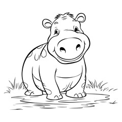 Hippo: Vector, Line art, Coloring, Wildlife, Animal, Cute