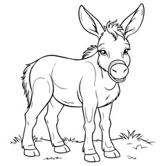 Donkey: Vector, Line art, Coloring, Wildlife, Animal, Cute