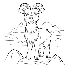 Goat: Vector, Line art, Coloring, Wildlife, Animal, Cute