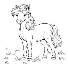 Horse:  Vector, Line art, Coloring, Wildlife, Animal, Cute