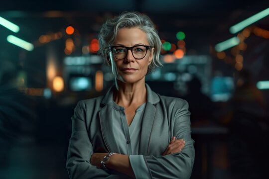 AI generated image of old woman as businesswoman