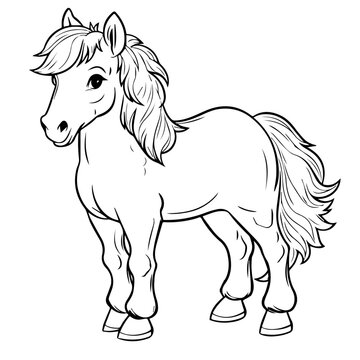 Horse: Vector, Line art, Coloring, Wildlife, Animal, Cute