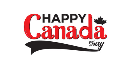 Happy Canada Day text with a maple leaf. Handwritten typography is suitable for greetings, cards, decoration and covering. Happy Canada Day concept