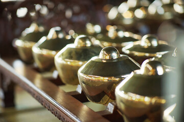 picture of  Bonang musical instruments, Bonang music instrument from Java, Indonesia.
Bonang is a percussion instrument made of metals such as brass, bronze or iron, usually played with a gamelan set.