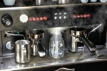 Closeup of a coffee machine making coffee