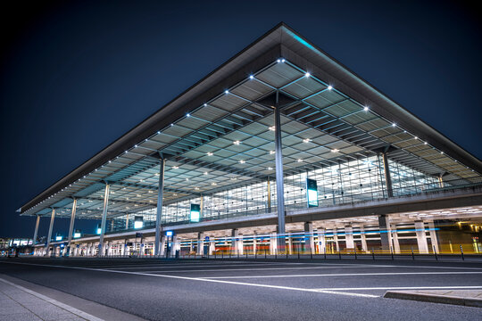 Berlin, Germany &ndash; 25. April 2023: the BER airport of berlin at night