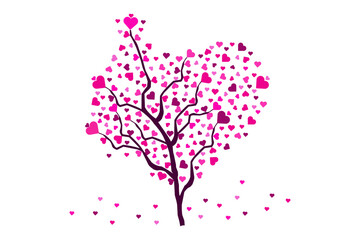 Illustration of a Love Tree with Pink Heart Leaves