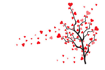 Illustration of a Love Tree with Red Heart Leaves
