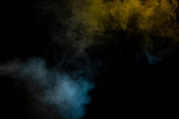 Blue and yellow steam on a black background.
