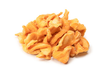 Dried melon slices isolated on a white background.