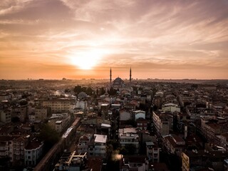 Beautiful sunset view over an urban skyline in Istanbul, Turkey