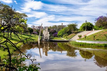 Fototapeta na wymiar Beautiful shot of the Amphitheater and Lake Vitoria Regia in the city of Bauru, Sao Paulo