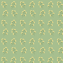 Yellow flowers isolated on green background. Hand drawn floral seamless pattern vector illustration.