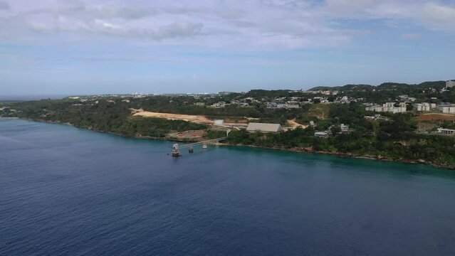 Aerial flying footage over La Perla neighborhood houses in San Juan Puerto Rico in the summer