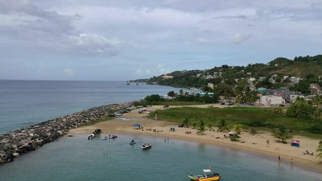 Beautiful drone footage over La Perla neighborhood houses in San Juan Puerto Rico with gray sky