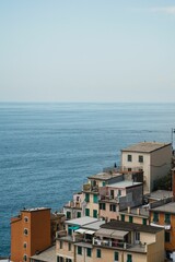 Outdoor view of residential buildings in the town of Riomaggiore, Cinque Terre in Italy
