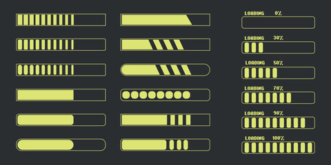 Fototapeta premium Download vector icons set. Elements, loading progress shapes in futuristic style.Vector illustration