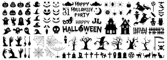 Tuinposter Collection of halloween silhouettes icon and character. © 4zevar