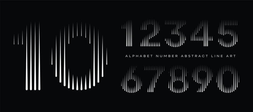 Number font with abstract geometric rounded vertical parallel lines