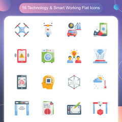 Technology & Smart Working Vector Flat icon set illustration Set 05