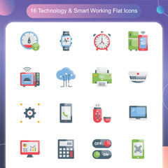 Technology & Smart Working Vector Flat icon set illustration Set 02