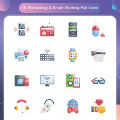 Technology & Smart Working Vector Flat icon set illustration Set 01